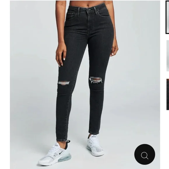 LEVI’S Ripped Knee 721 High Rise Skinny Jean in Raw Power Washed Black 26